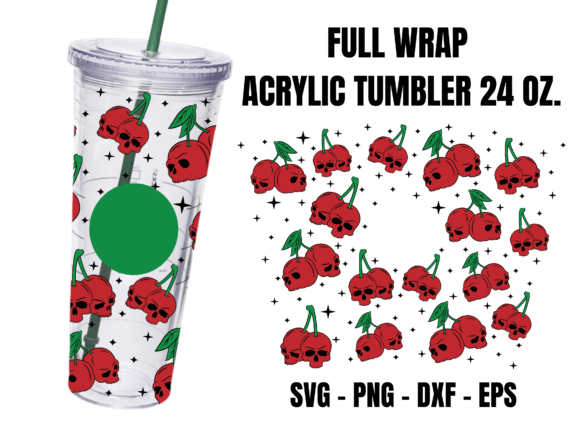 Cherries Skull Acrylic 24Oz. Graphics for Crafts