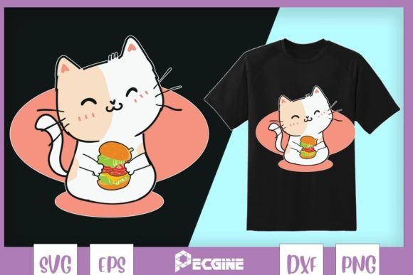 Cute Cat and Burger Fastfood Graphics for T-Shirt Designs