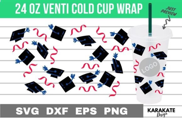 Graduation Cap 24 Oz Venti Hole Wrap: Graphics for Crafts & Content