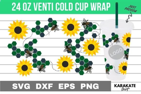 Sunflower Bee, 24 Oz Venti Hole Wrap: Graphics for Crafts & Branding